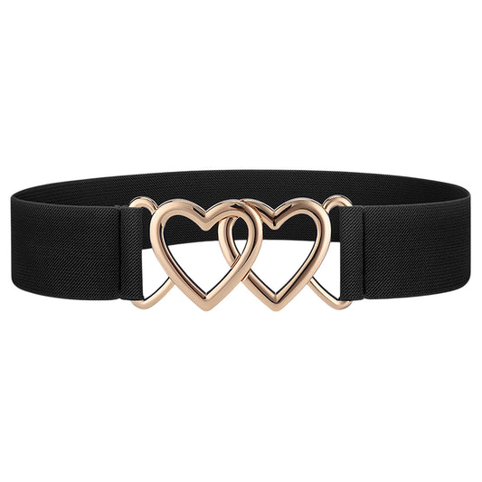 Elastic Waist Belt with Gold Heart Buckle