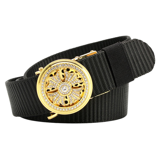 Nylon Belt with Rhinestone - Embellished Gold Buckle