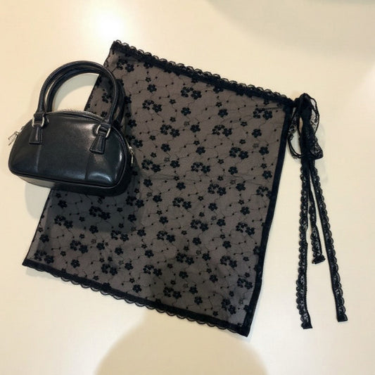 Sheer Floral Lace Wrap Overlay Skirt with Side Tie Detail 55in