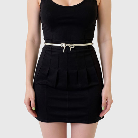 Thin Metallic Belt with Polished Bow Accent and Adjustable Fit 27.5x0.4in