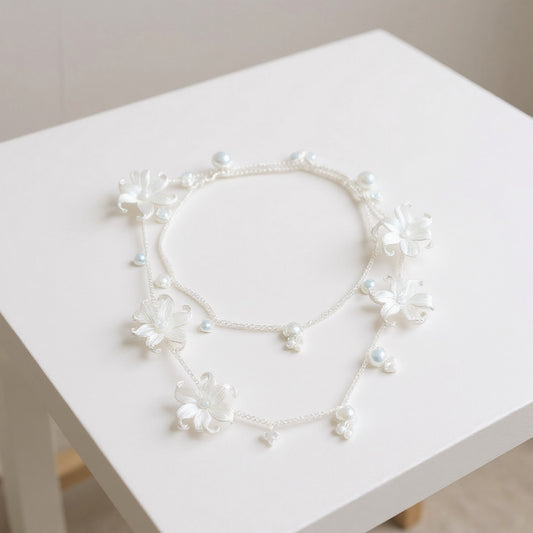 Floral Metal Chain Belt with Faux Pearl Drop Details and Adjustable Fit 45.5in