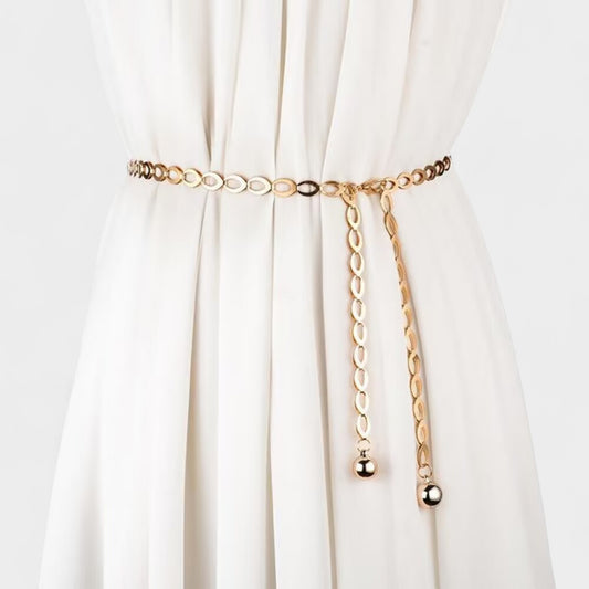 Chain Belt with Oval Link Design and Hanging Ball Accents 49x0.4in
