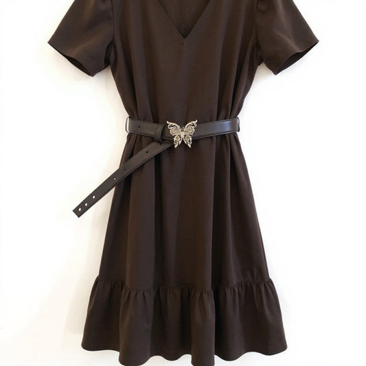 Butterfly Buckle Belt with Textured Strap and Metal Detailing 40.5x2 in