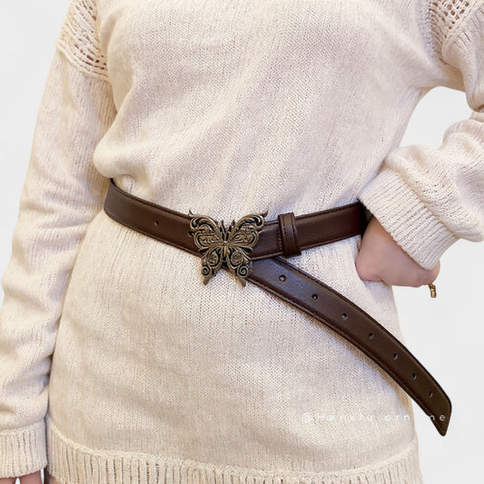 Butterfly Buckle Belt with Textured Strap and Metal Detailing 40.5x2 in