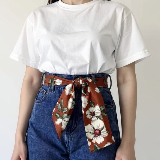 Floral Print Fabric Belt with Soft Tie Bow and Adjustable Wrap Design 75x2 in