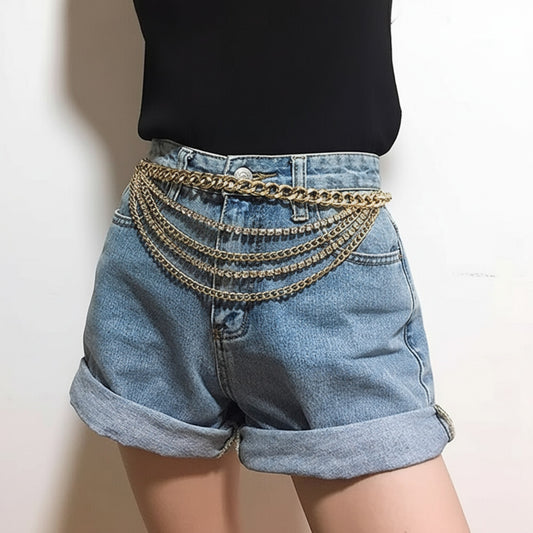 Multi-Layer Chain Belt with Mixed Link and Beaded Strand Details 25.5+13.7in