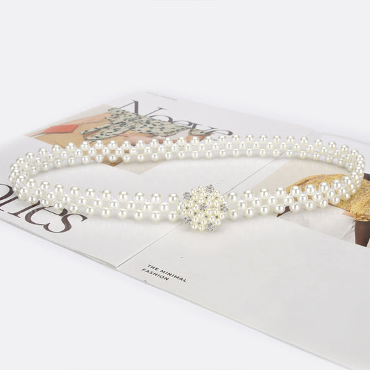 Womens Elastic Pearl Waist Belt with Stretch Fit Design