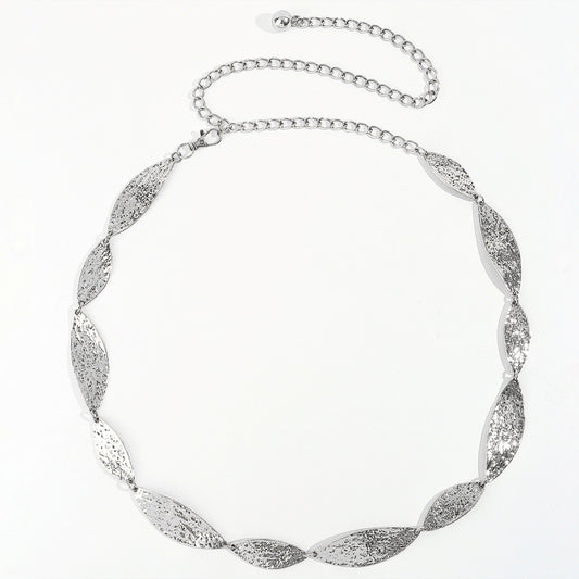 Leaf Link Chain Waist Belt Textured Metal Leaf Disc Adjustable Fashion Statement Belt