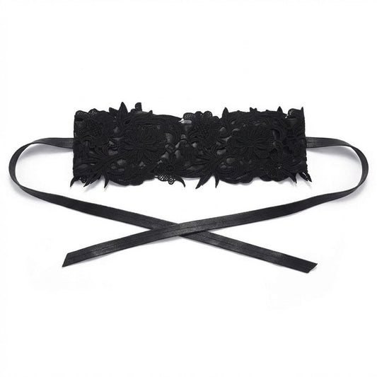 Lace Corset Waist Belt Wide Floral Lace Cinch Belt Tie Front Adjustable Statement Belt