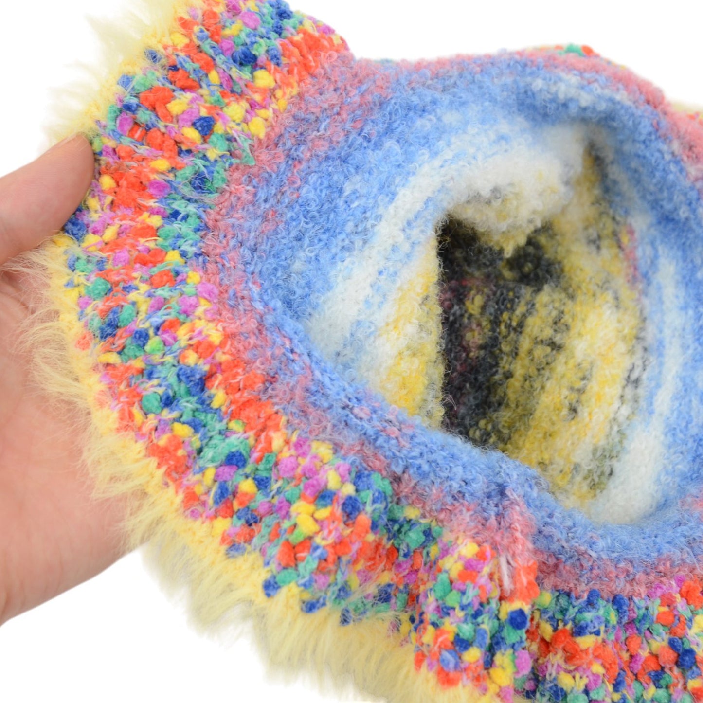 Colorful Striped Knit Bucket Hat Fluffy Trendy Winter Lightweight Foldable Crochet Fisherman Hat for Women