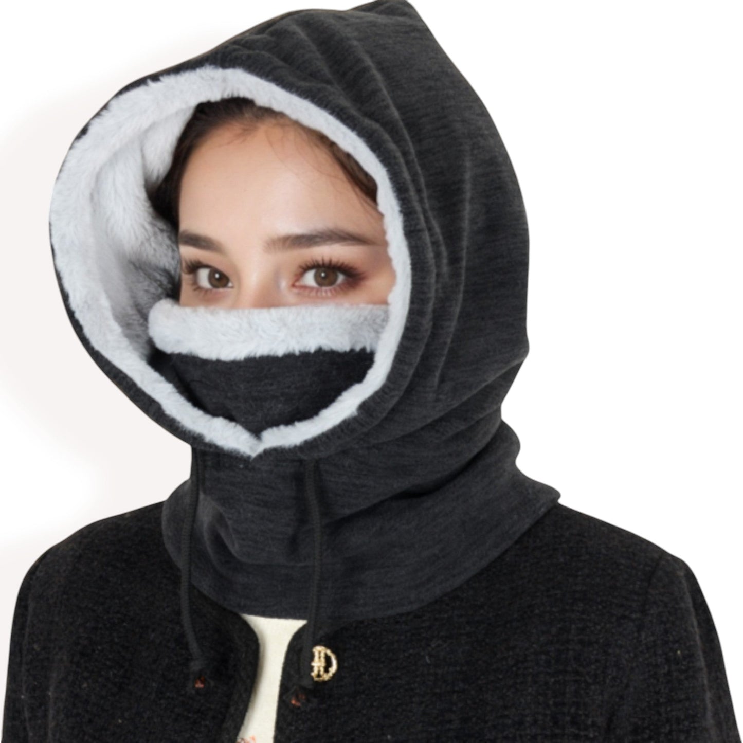 Fleece-Lined Hooded Neck Warmer with Adjustable Drawstrings for Full Coverage and Winter Protection
