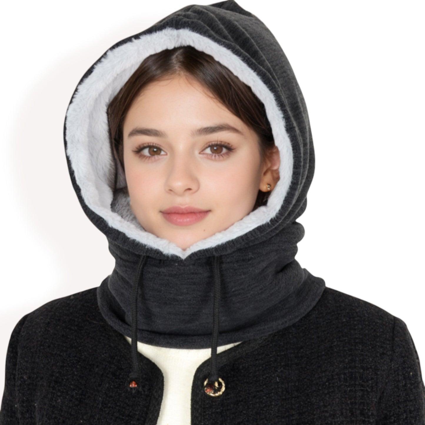 Fleece-Lined Hooded Neck Warmer with Adjustable Drawstrings for Full Coverage and Winter Protection