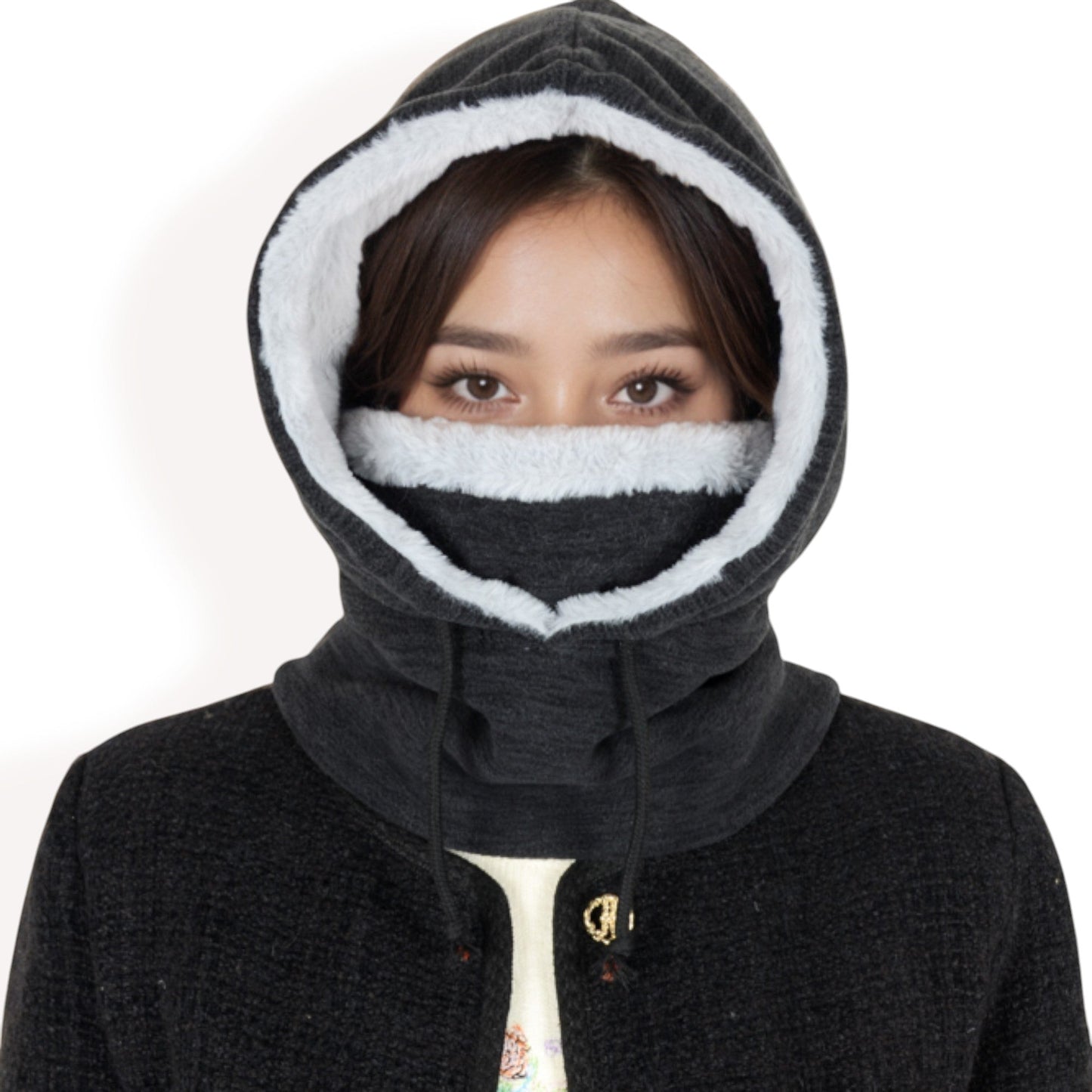 Fleece-Lined Hooded Neck Warmer with Adjustable Drawstrings for Full Coverage and Winter Protection