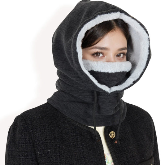 Fleece-Lined Hooded Neck Warmer with Adjustable Drawstrings for Full Coverage and Winter Protection