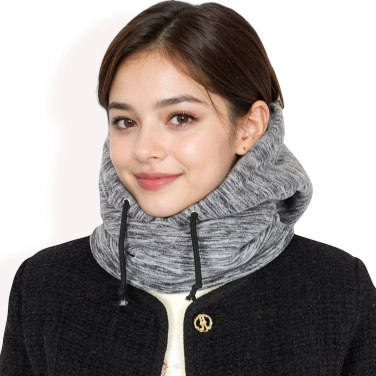 Fleece-Lined Hooded Neck Warmer with Adjustable Drawstrings for Full Coverage and Winter Protection