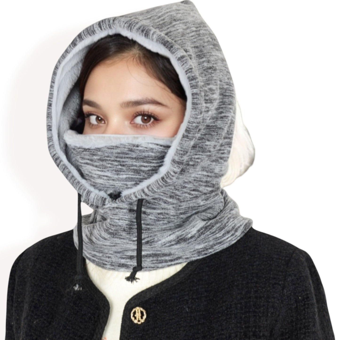 Fleece-Lined Hooded Neck Warmer with Adjustable Drawstrings for Full Coverage and Winter Protection