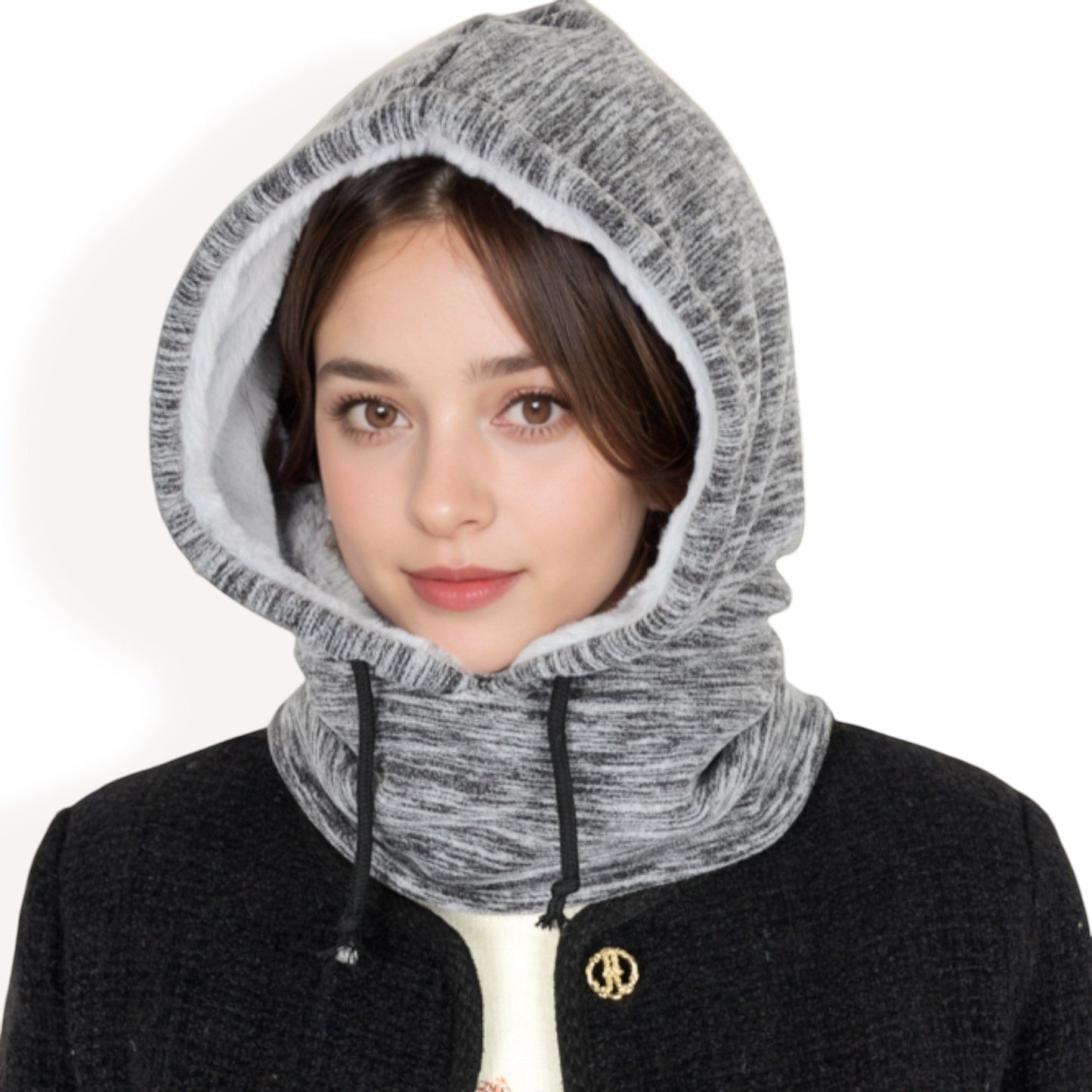 Fleece-Lined Hooded Neck Warmer with Adjustable Drawstrings for Full Coverage and Winter Protection