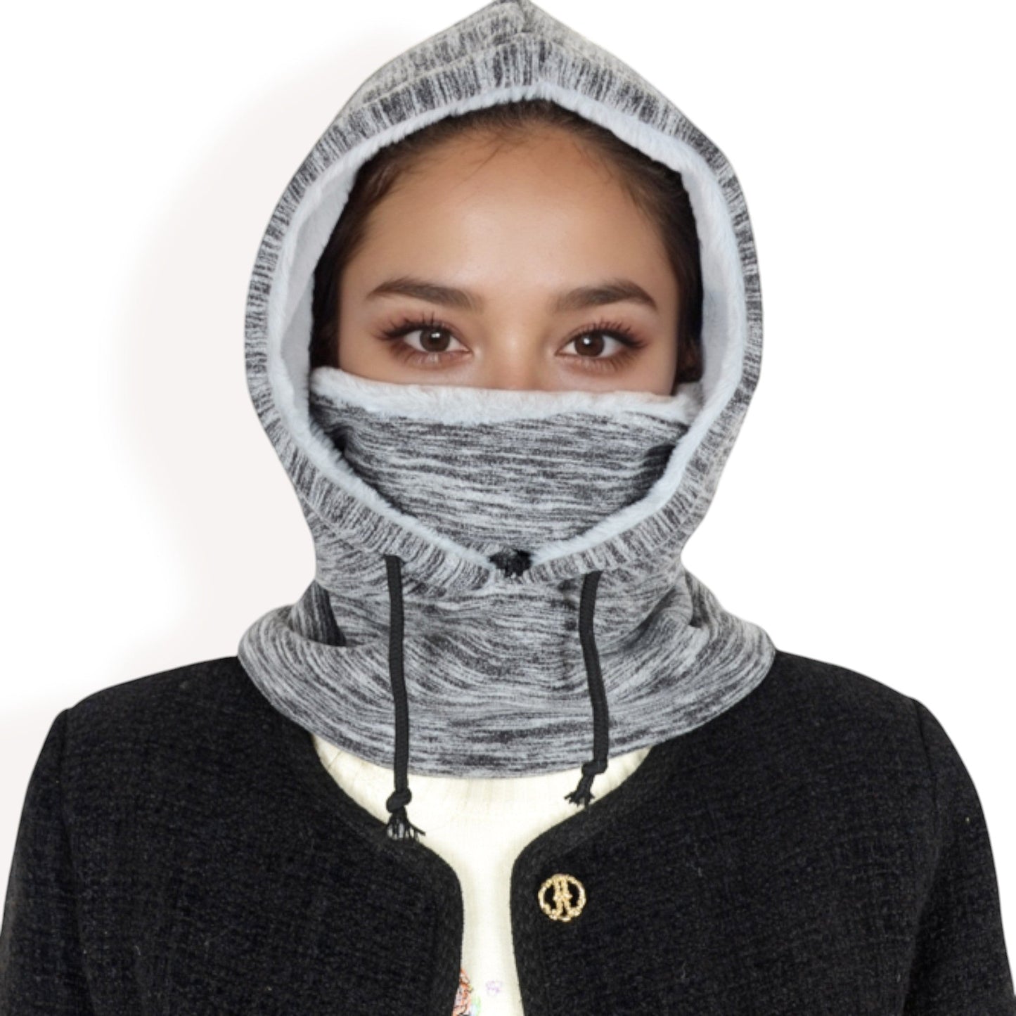 Fleece-Lined Hooded Neck Warmer with Adjustable Drawstrings for Full Coverage and Winter Protection