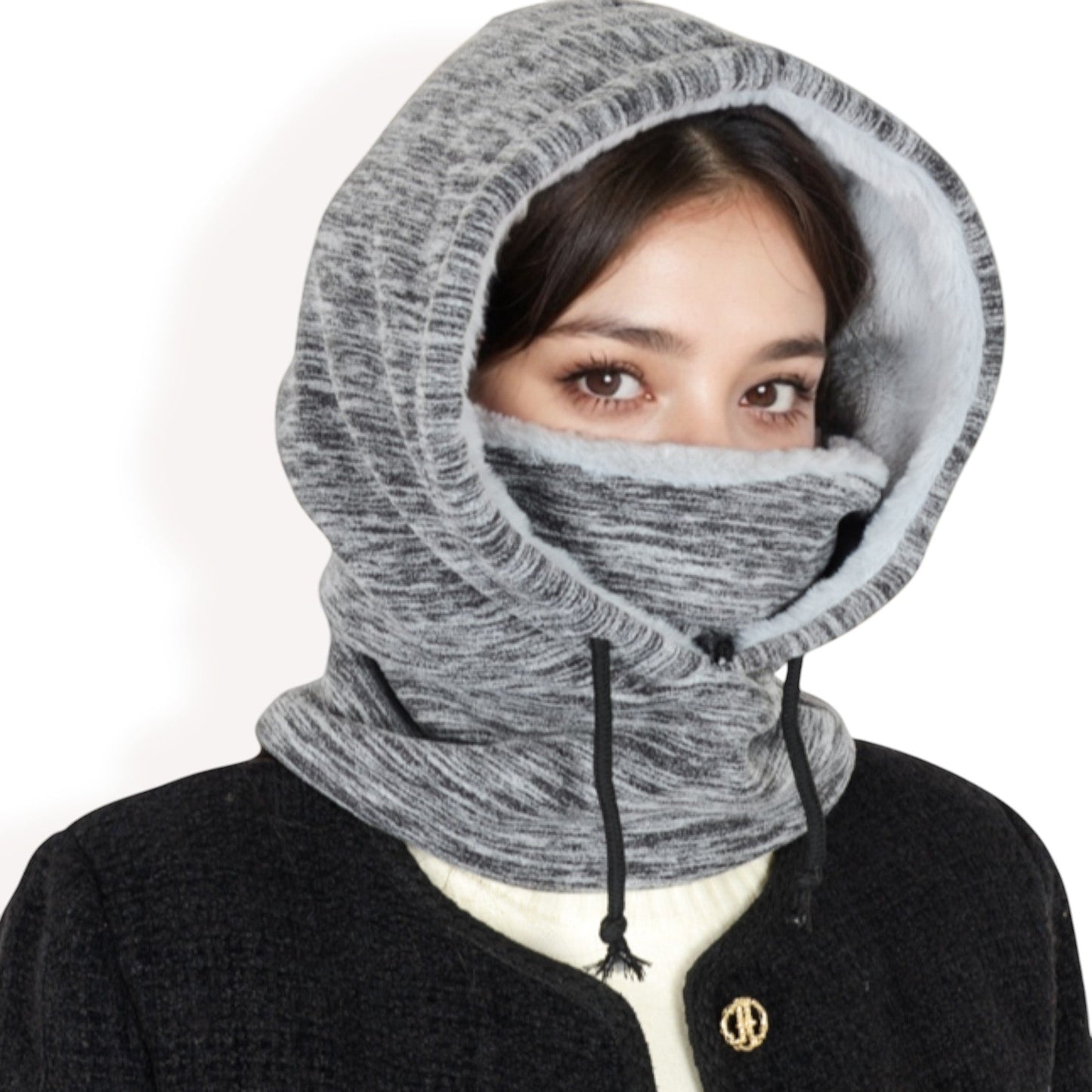 Fleece-Lined Hooded Neck Warmer with Adjustable Drawstrings for Full Coverage and Winter Protection