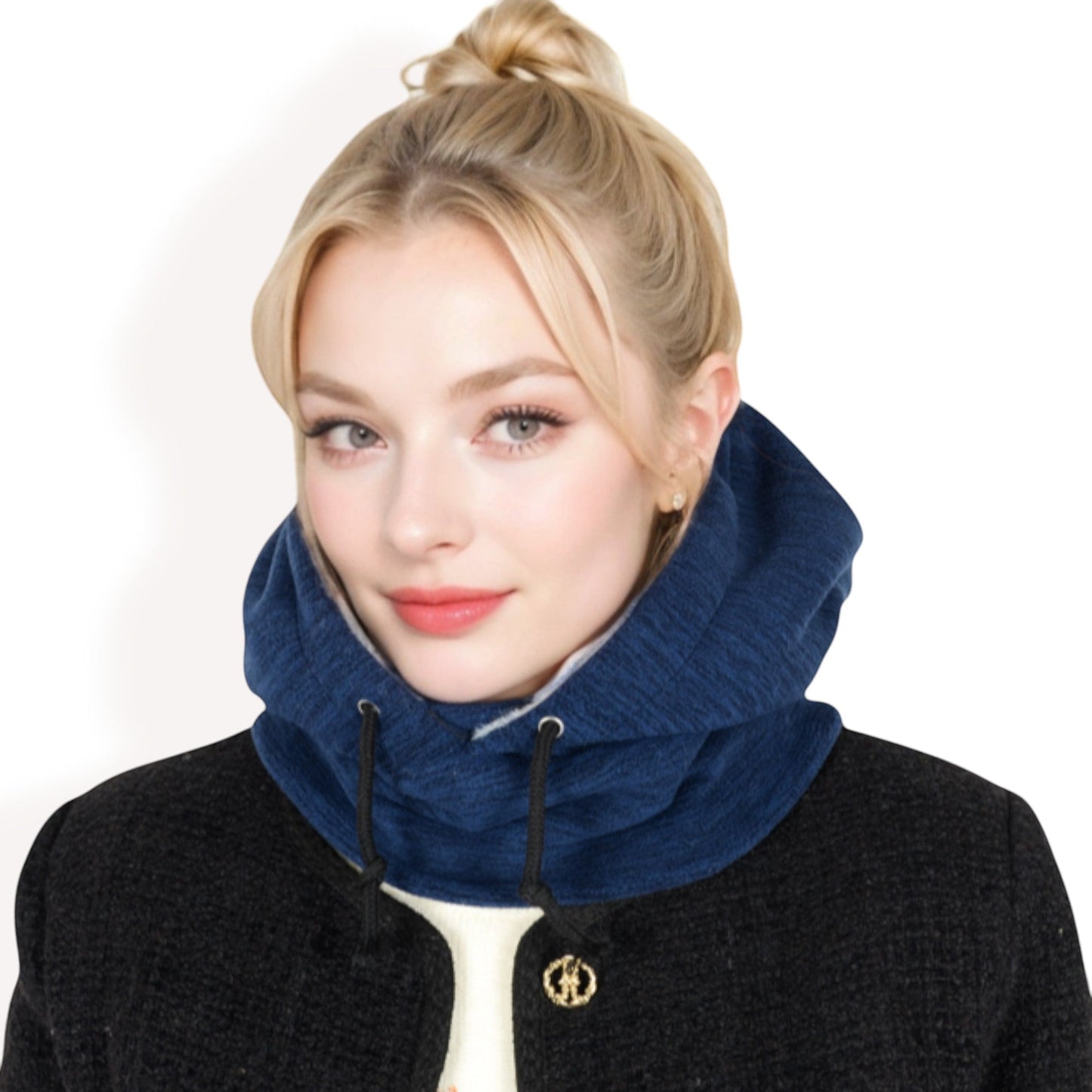 Fleece-Lined Hooded Neck Warmer with Adjustable Drawstrings for Full Coverage and Winter Protection