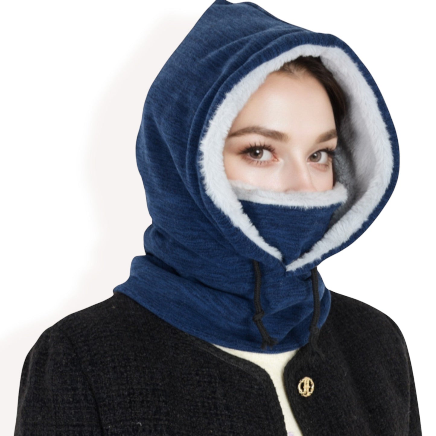 Fleece-Lined Hooded Neck Warmer with Adjustable Drawstrings for Full Coverage and Winter Protection