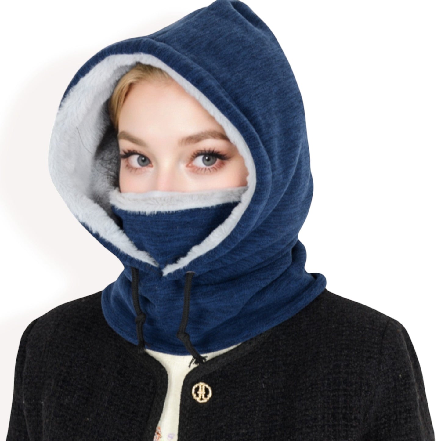 Fleece-Lined Hooded Neck Warmer with Adjustable Drawstrings for Full Coverage and Winter Protection