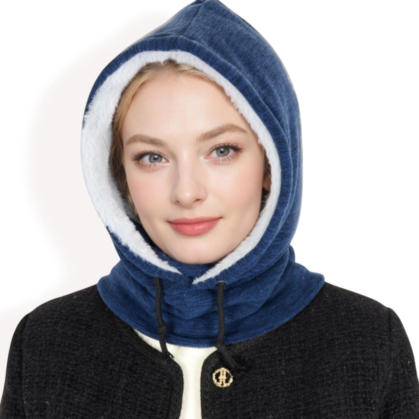 Fleece-Lined Hooded Neck Warmer with Adjustable Drawstrings for Full Coverage and Winter Protection