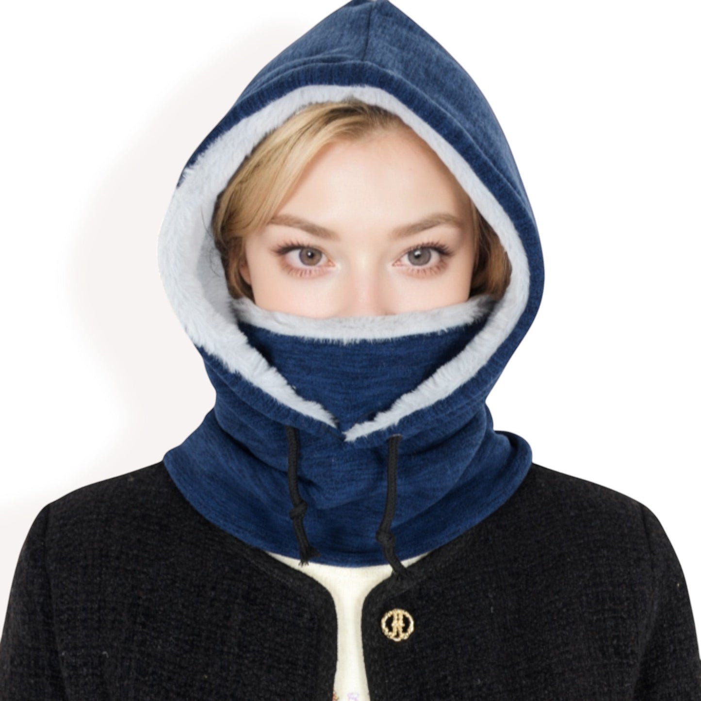Fleece-Lined Hooded Neck Warmer with Adjustable Drawstrings for Full Coverage and Winter Protection
