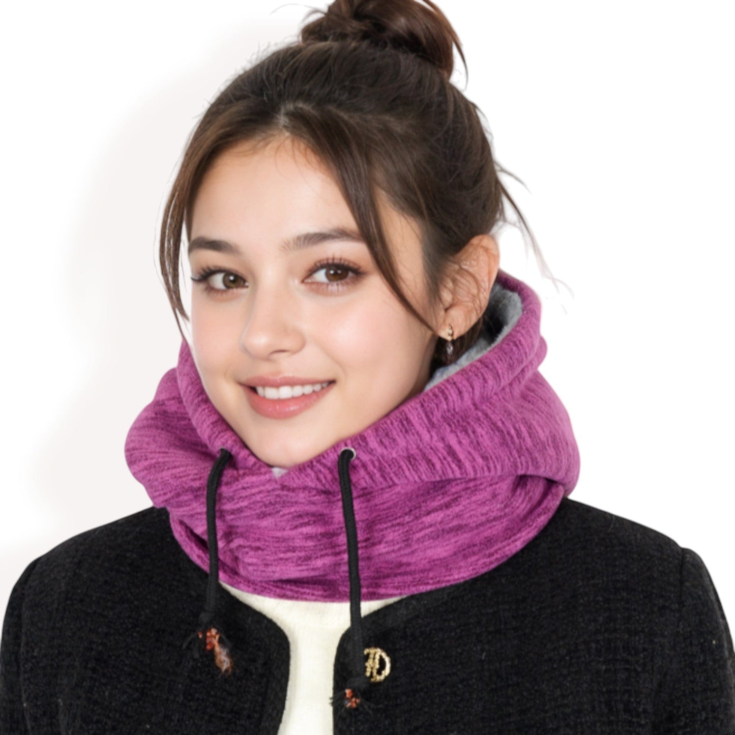 Fleece-Lined Hooded Neck Warmer with Adjustable Drawstrings for Full Coverage and Winter Protection