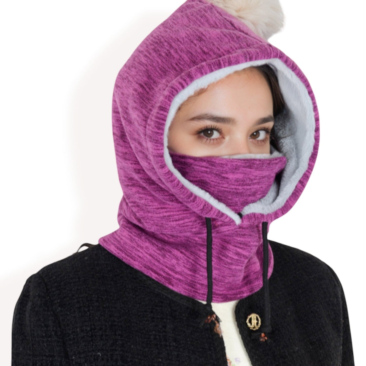 Fleece-Lined Hooded Neck Warmer with Adjustable Drawstrings for Full Coverage and Winter Protection