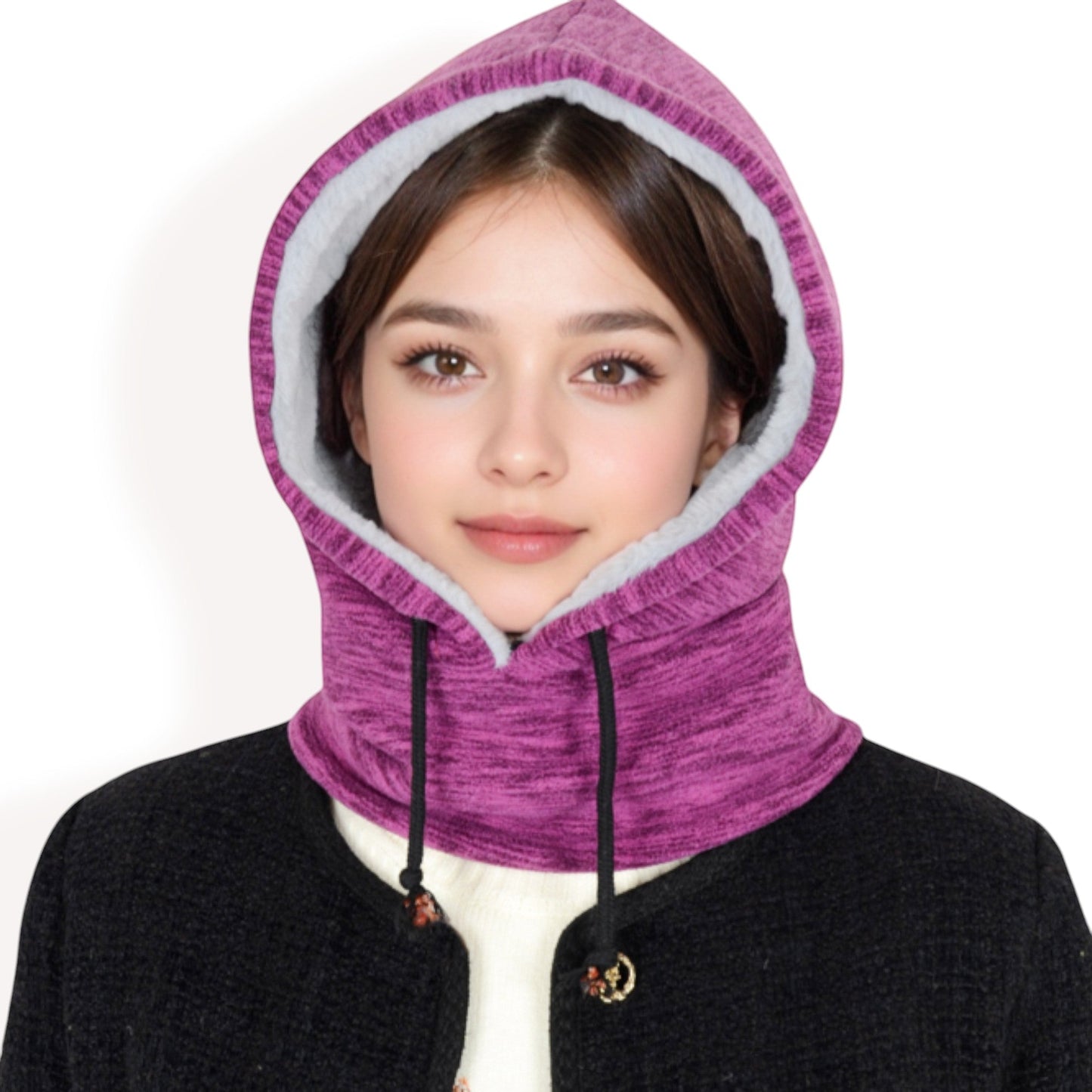 Fleece-Lined Hooded Neck Warmer with Adjustable Drawstrings for Full Coverage and Winter Protection