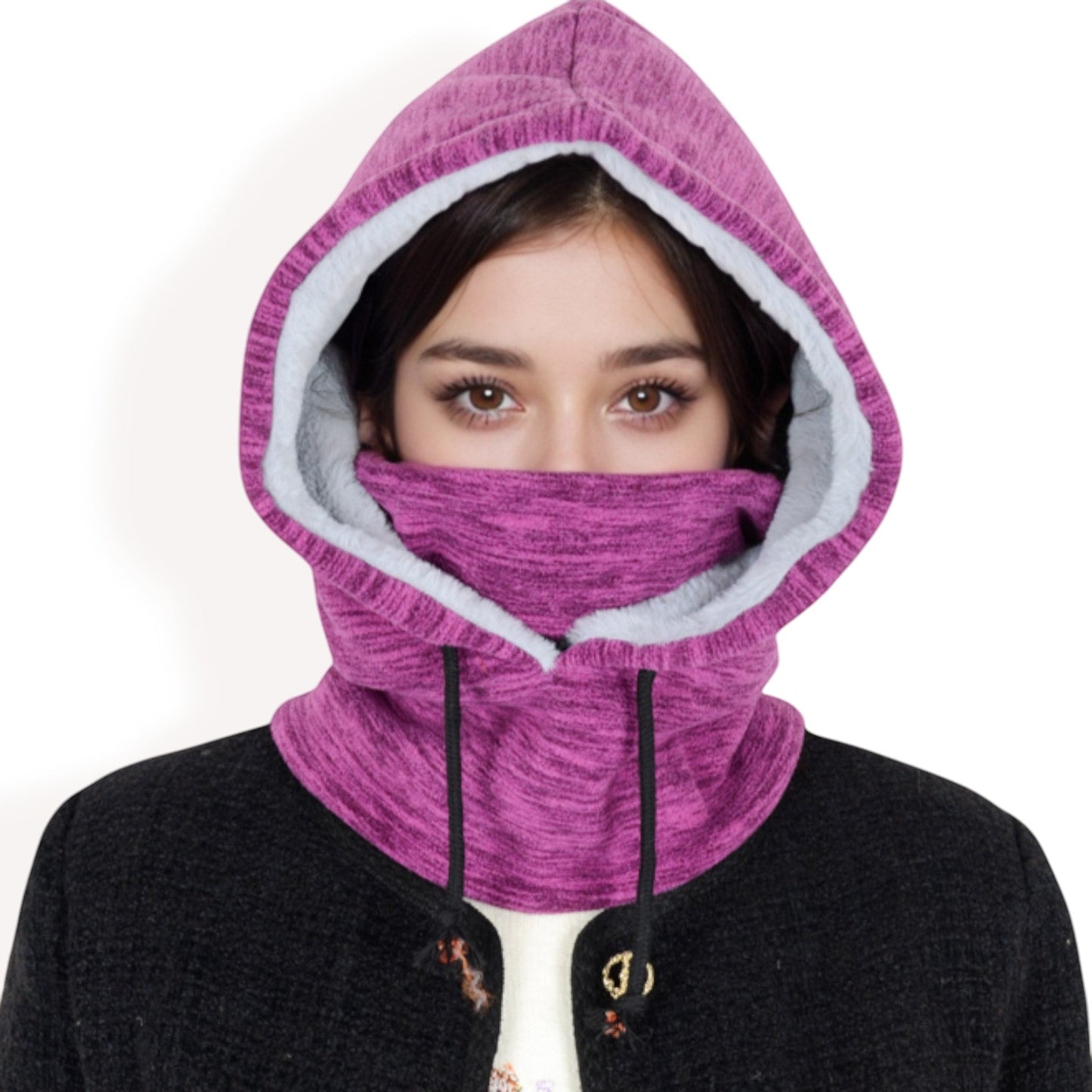 Fleece-Lined Hooded Neck Warmer with Adjustable Drawstrings for Full Coverage and Winter Protection
