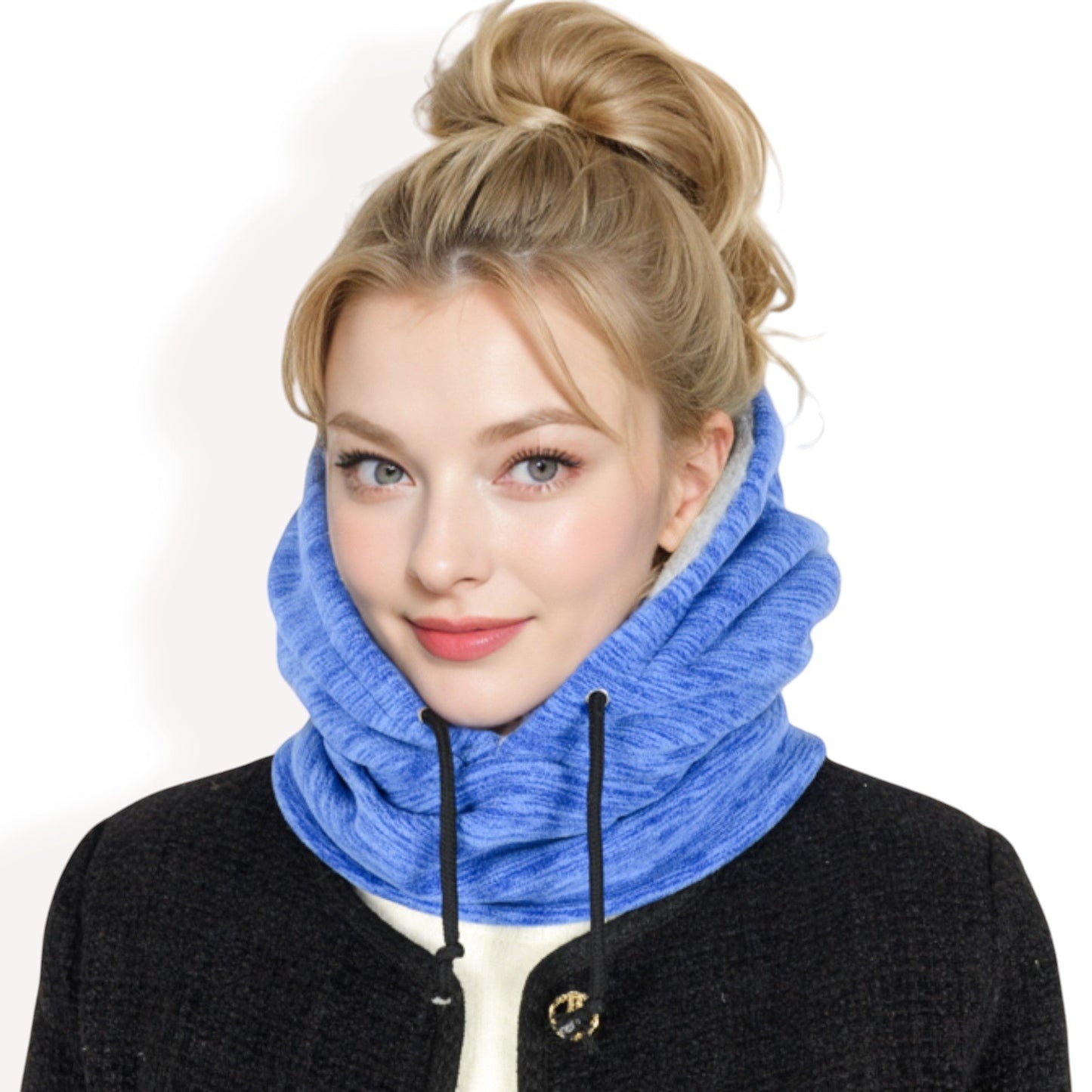 Fleece-Lined Hooded Neck Warmer with Adjustable Drawstrings for Full Coverage and Winter Protection