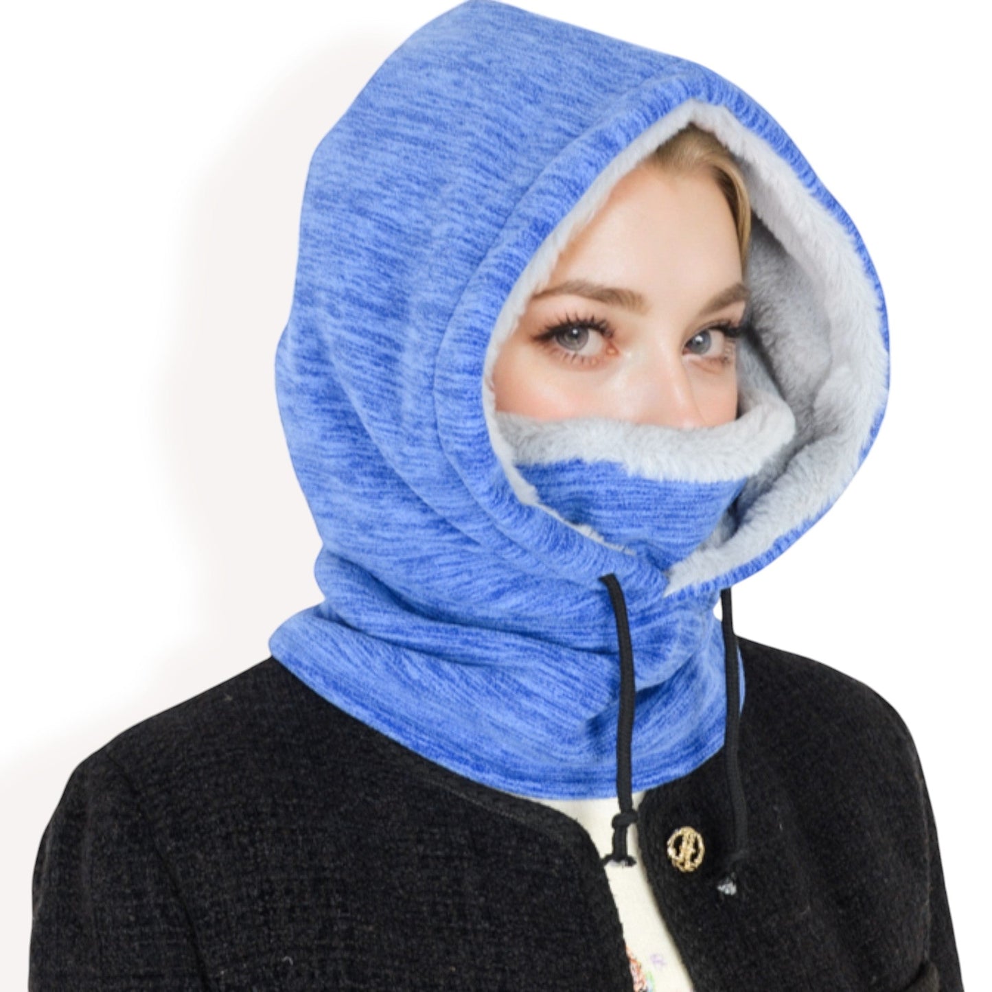 Fleece-Lined Hooded Neck Warmer with Adjustable Drawstrings for Full Coverage and Winter Protection