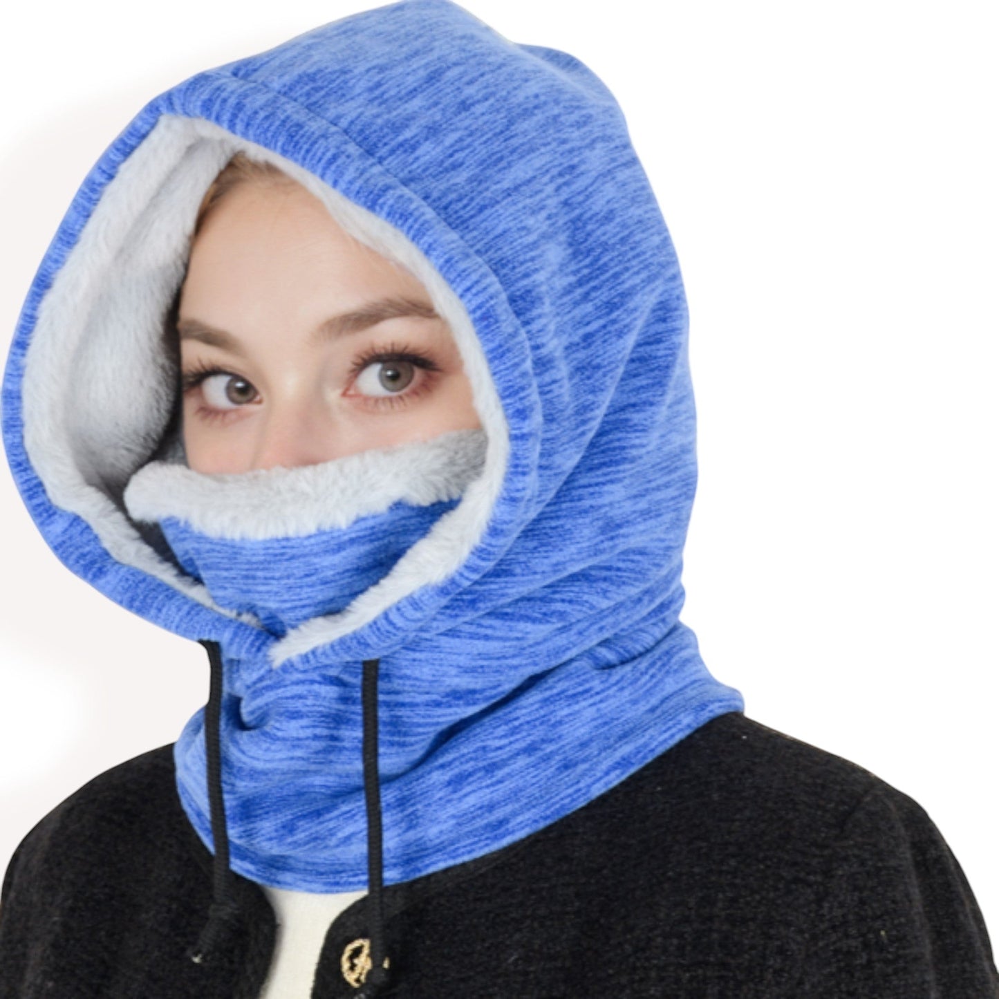 Fleece-Lined Hooded Neck Warmer with Adjustable Drawstrings for Full Coverage and Winter Protection
