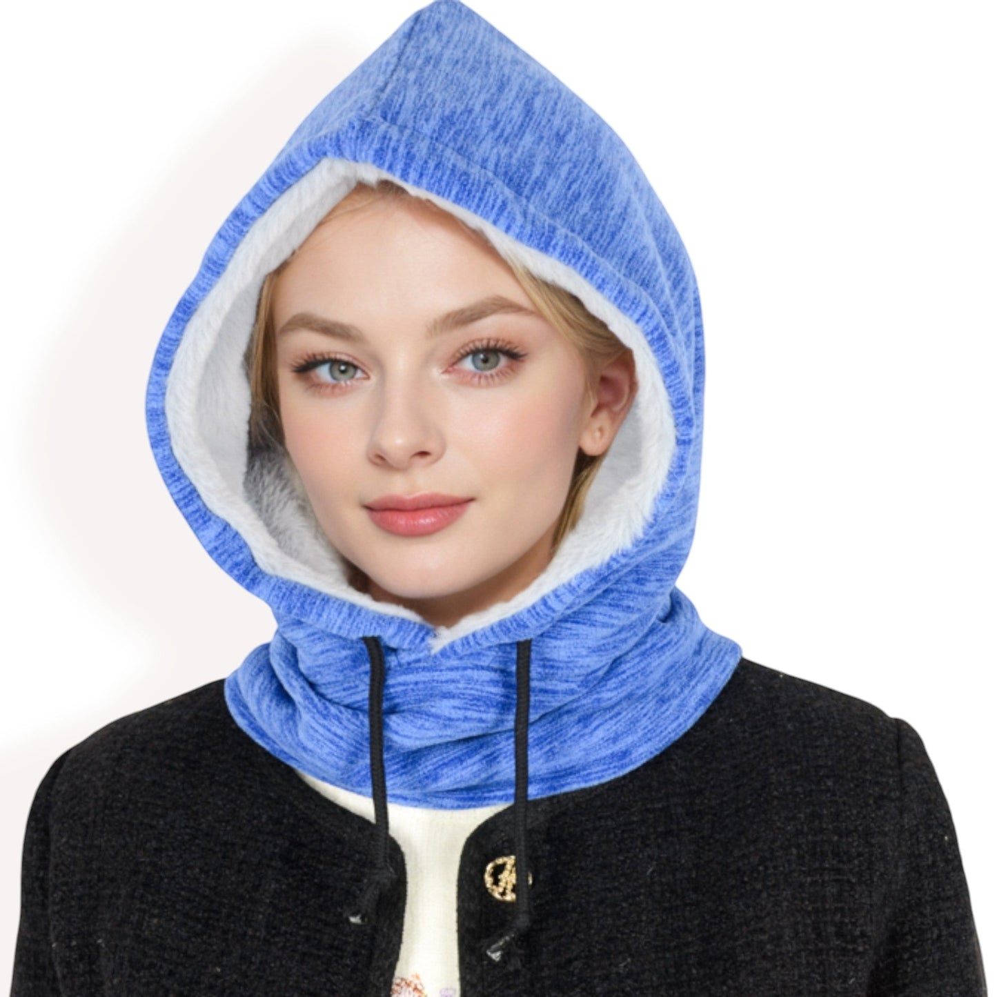 Fleece-Lined Hooded Neck Warmer with Adjustable Drawstrings for Full Coverage and Winter Protection