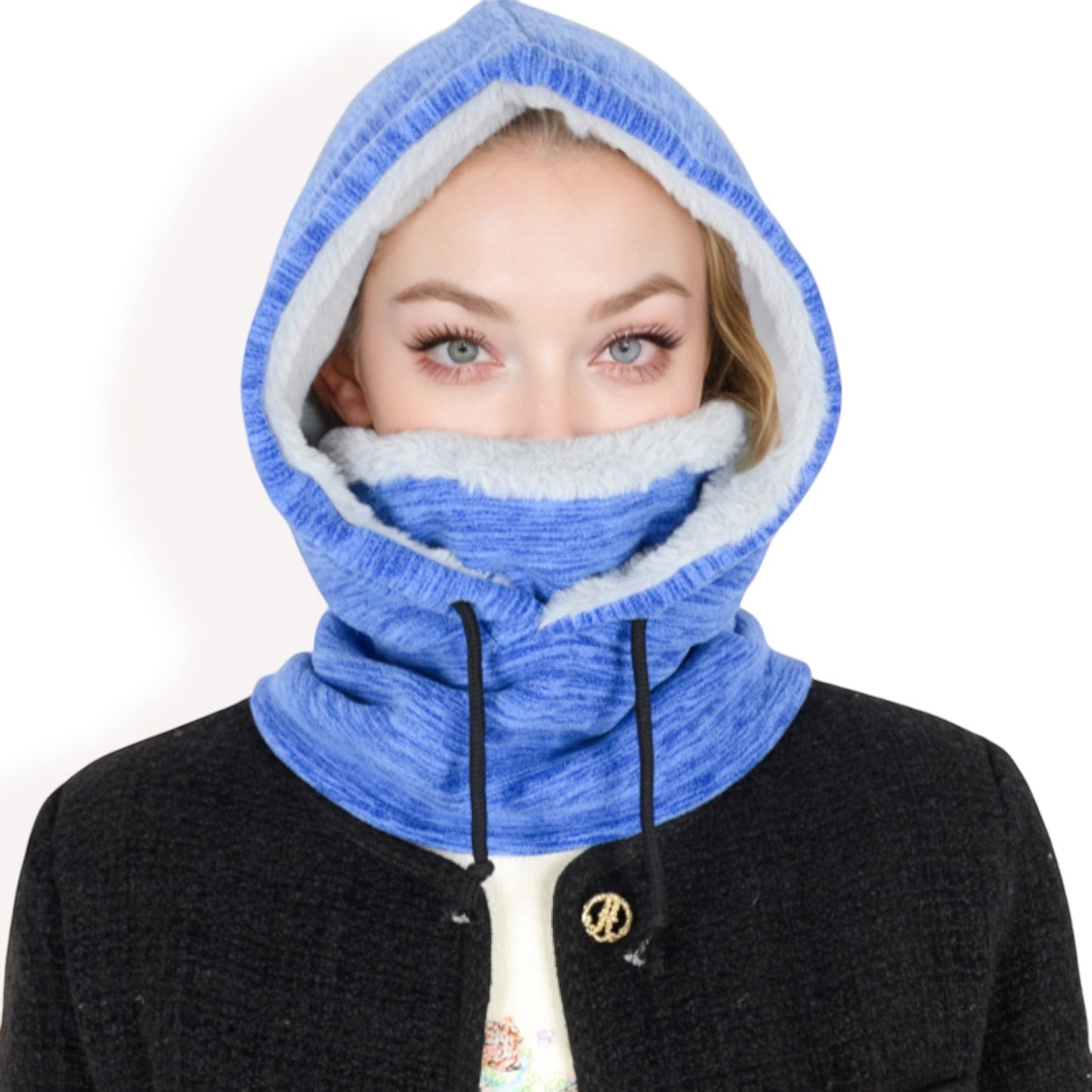 Fleece-Lined Hooded Neck Warmer with Adjustable Drawstrings for Full Coverage and Winter Protection