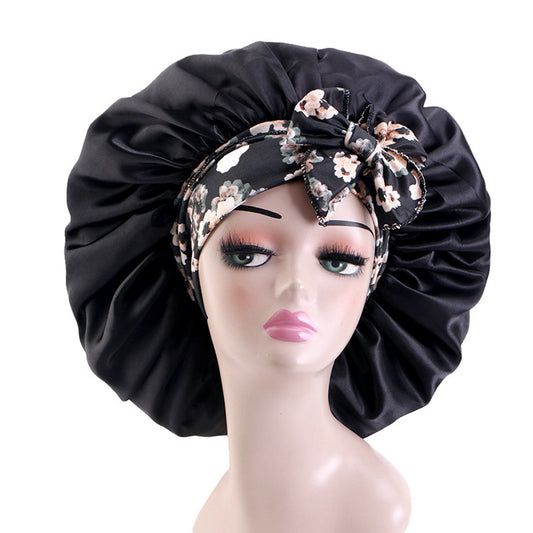 Women Silk Bonnet for Sleeping Satin Lined Hair Bonnet with Floral Tie Band for Curly Hair Protection