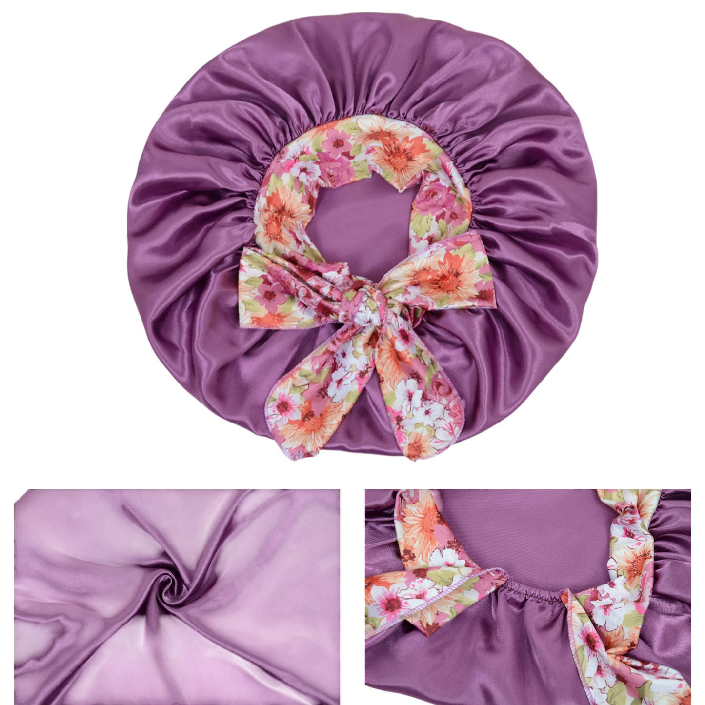 Women Silk Bonnet for Sleeping Satin Lined Hair Bonnet with Floral Tie Band for Curly Hair Protection