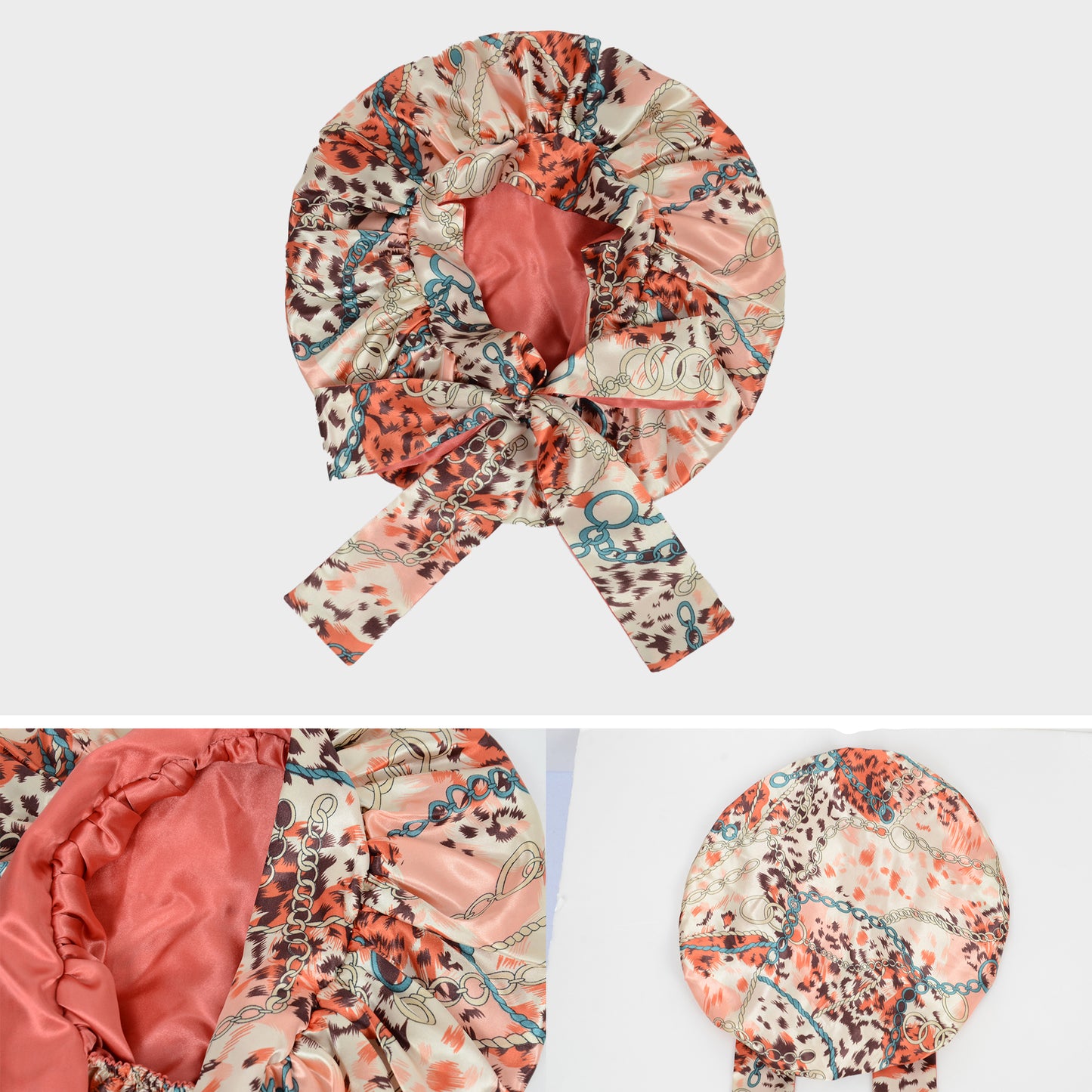 Women Silk Bonnet for Sleeping Satin Hair Bonnet with Floral Print and Long Tie Band