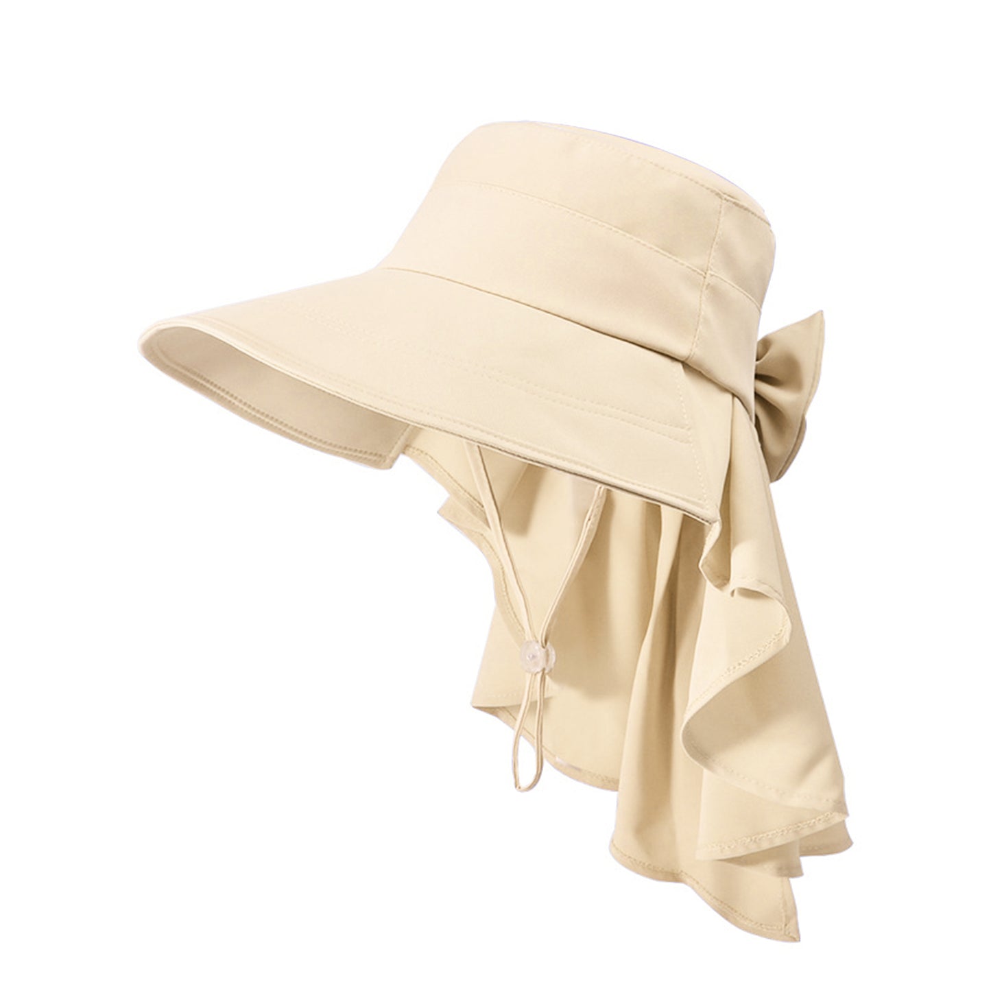 Womens Wide Brim Sun Hat UV Protection Flap Design with Back Bow Detail and Adjustable Chin Strap