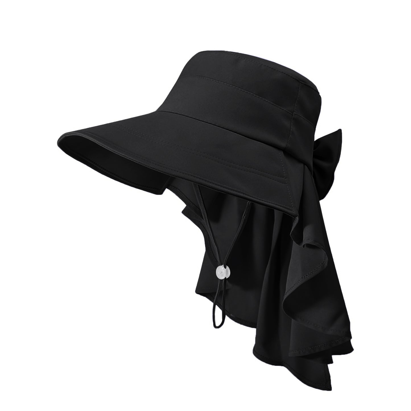 Womens Wide Brim Sun Hat UV Protection Flap Design with Back Bow Detail and Adjustable Chin Strap