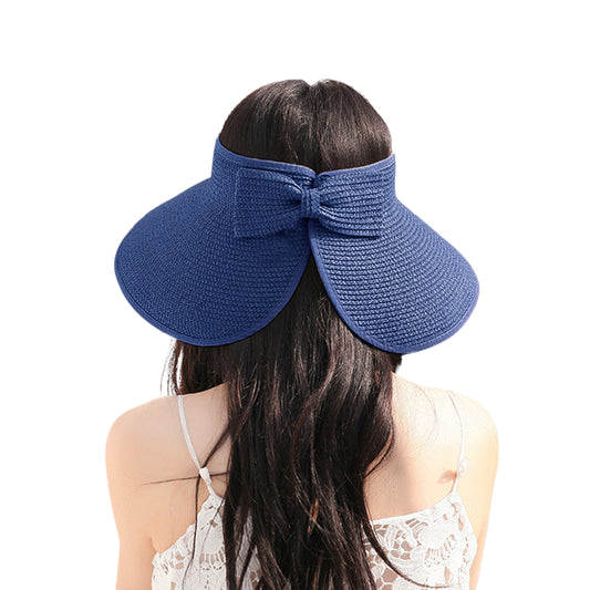 Women's Wide Brim Visor Hat with Bow Detail Adjustable Velcro Closure for Beach or Outdoor Protection