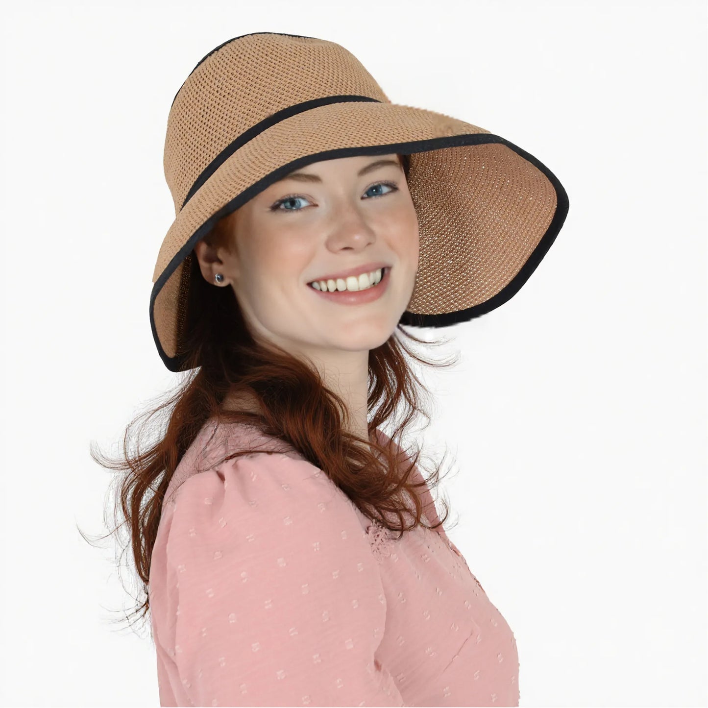 Womens Roll Up Straw Sun Visor Wide Brim Bow Detail Adjustable UV Protection Packable Summer Hat