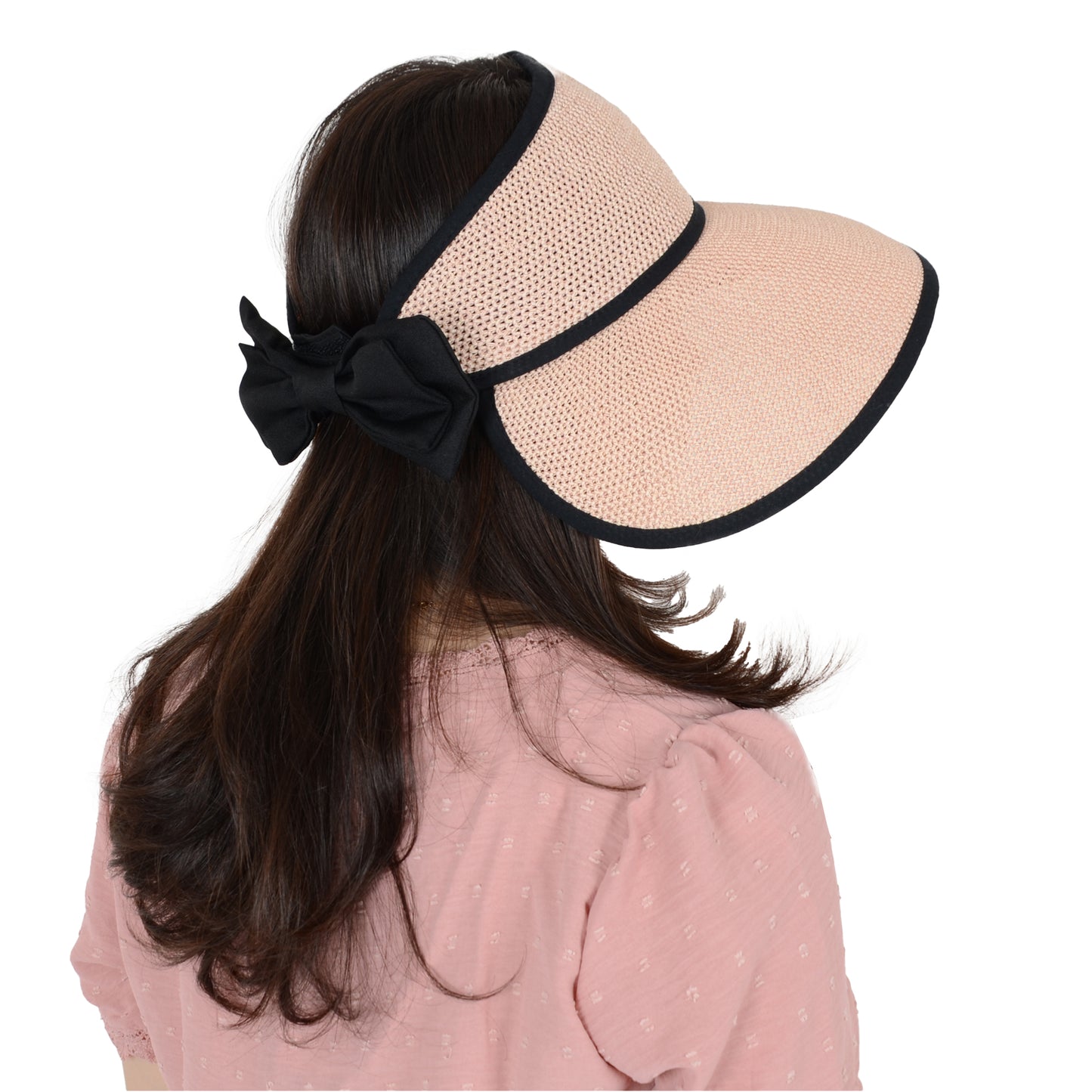Womens Roll Up Straw Sun Visor Wide Brim Bow Detail Adjustable UV Protection Packable Summer Hat