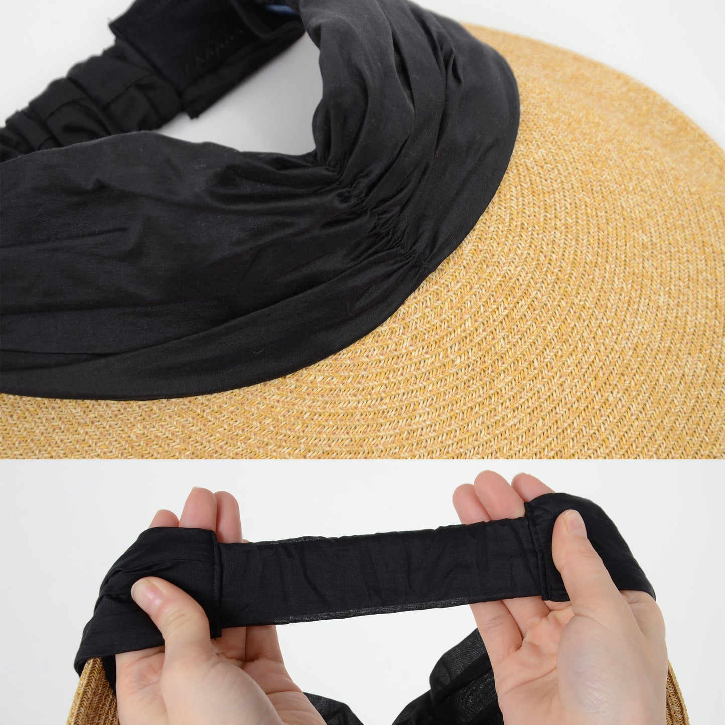 Womens Straw Sun Visor Wide Brim Adjustable Elastic Band Lightweight Summer Hat