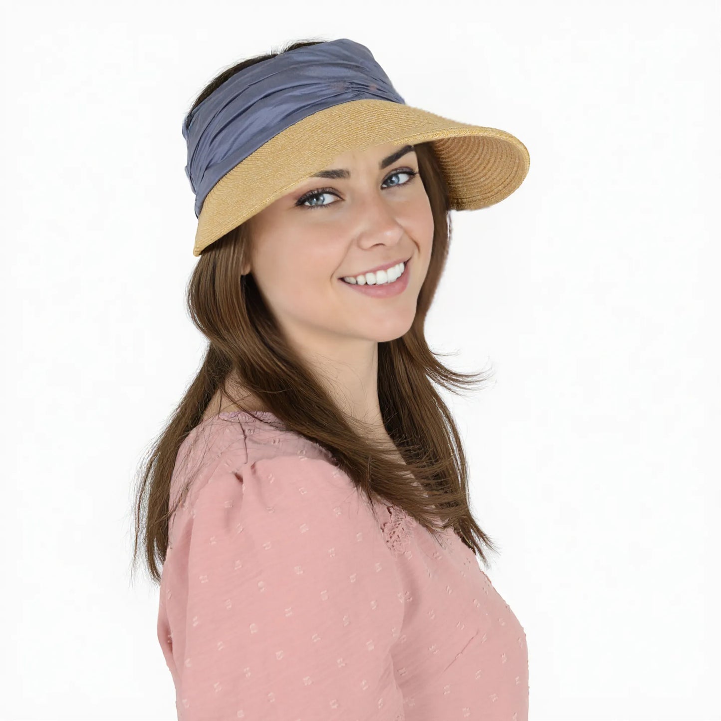 Womens Straw Sun Visor Wide Brim Adjustable Elastic Band Lightweight Summer Hat