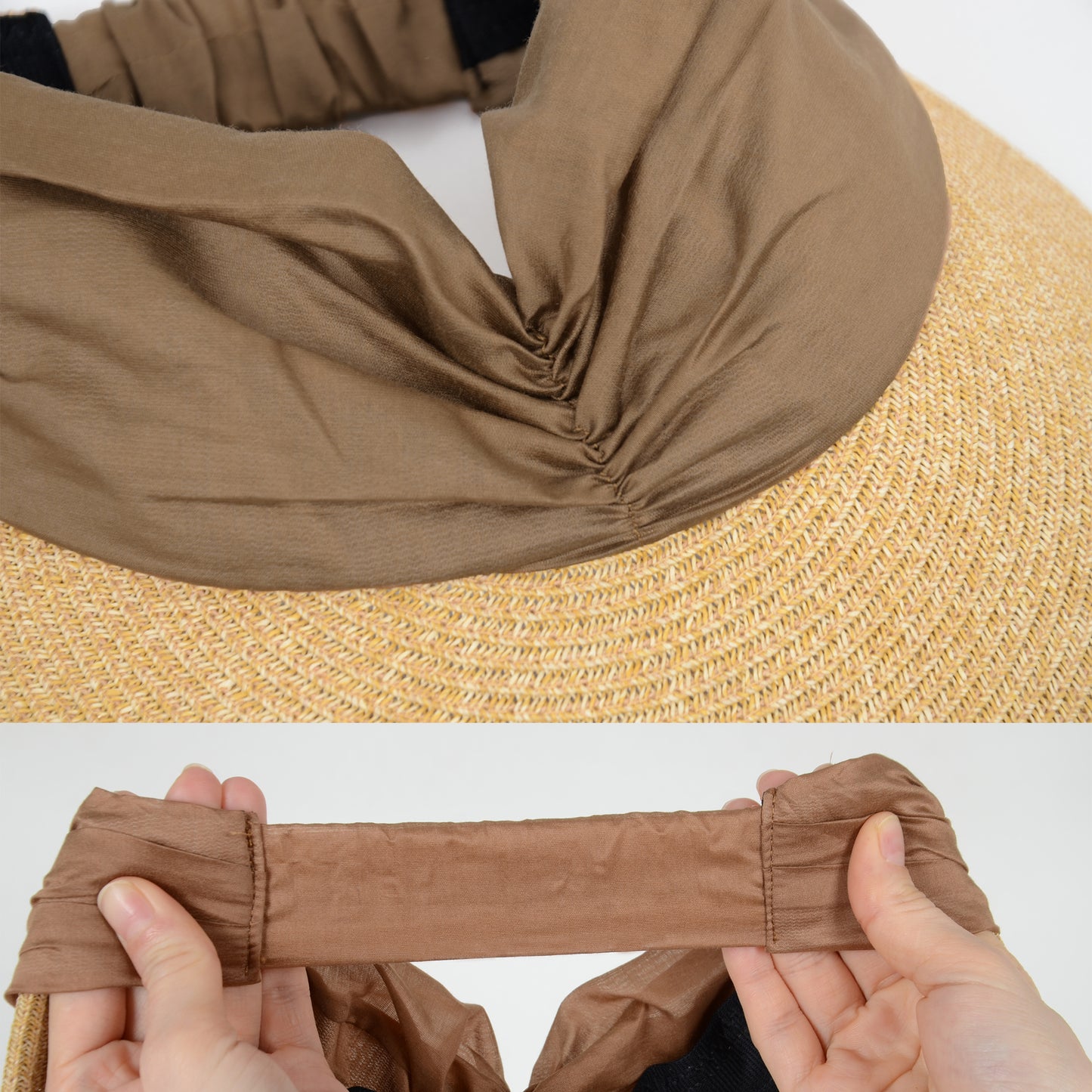 Womens Straw Sun Visor Wide Brim Adjustable Elastic Band Lightweight Summer Hat