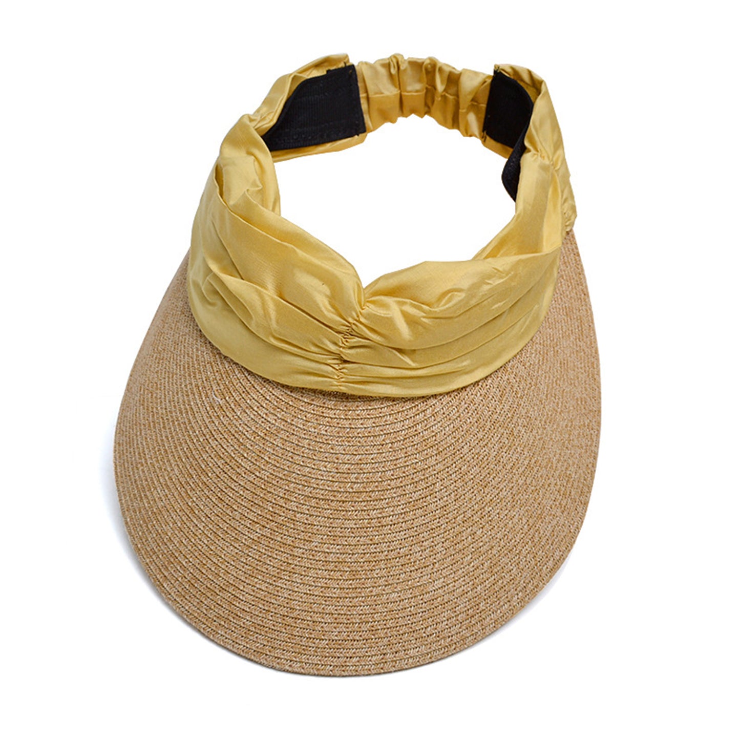 Womens Straw Sun Visor Wide Brim Adjustable Elastic Band Lightweight Summer Hat