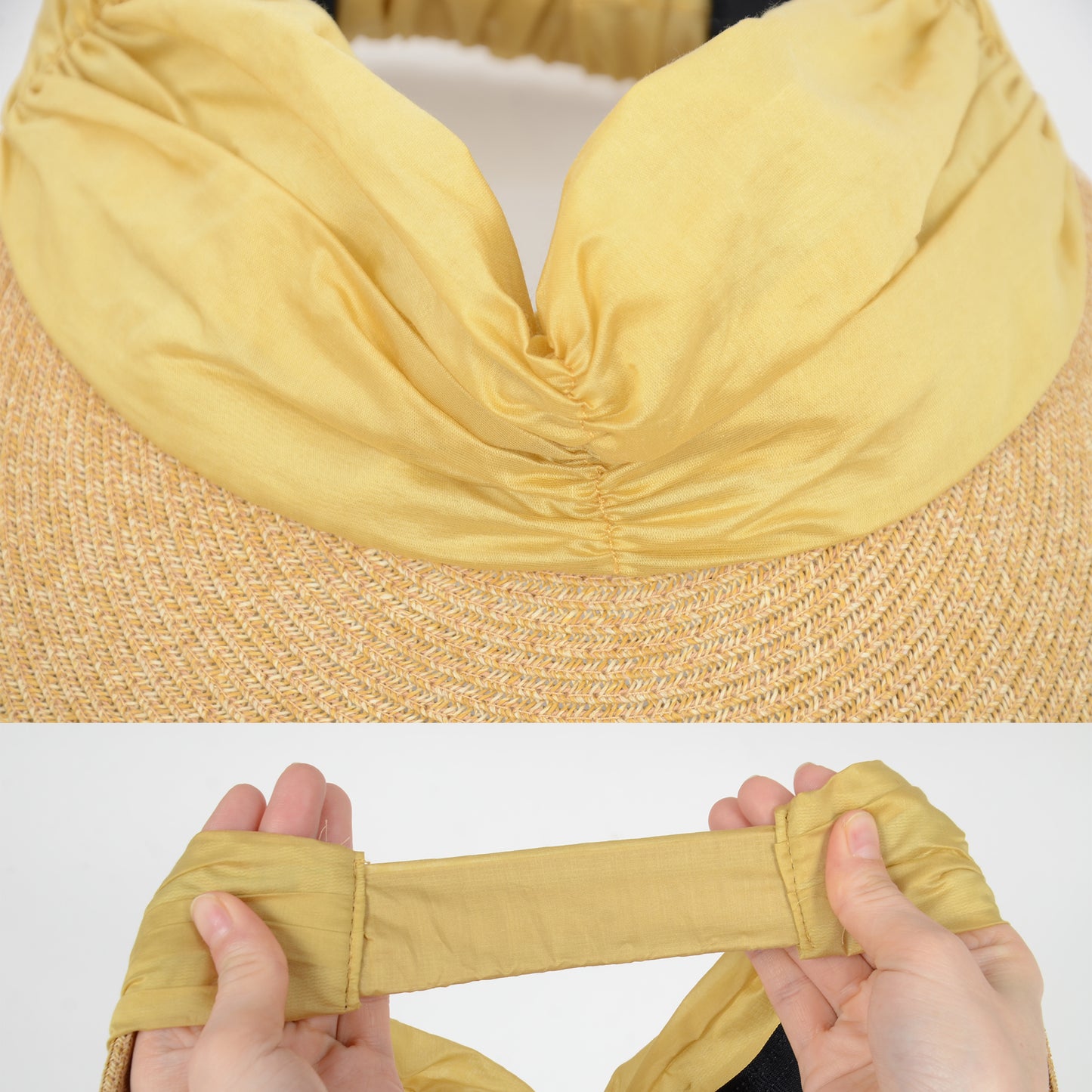 Womens Straw Sun Visor Wide Brim Adjustable Elastic Band Lightweight Summer Hat